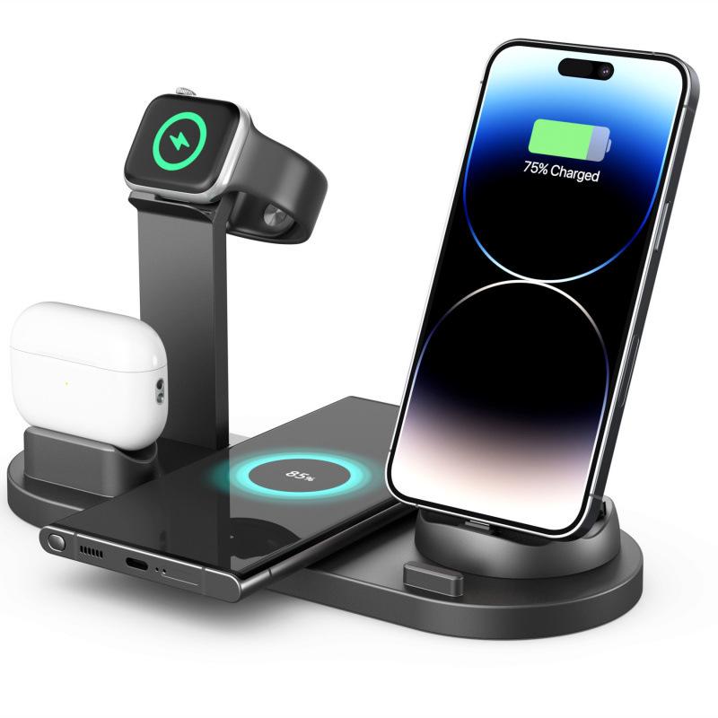 Беспроводное зарядное устройство 4-в-1 для устройств Apple: iPhone, наушники, часы и подставка для iWatch.
Беспроводное зарядное устройство 4-в-1 для устройств Apple: iPhone, наушники, часы и подставка для iWatch.