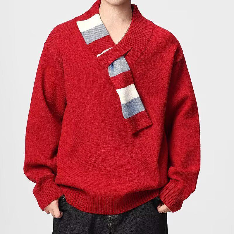 Niche Original Red Knit V-Neck Scarf Collar Sweater for Men - Trendy Loose Pullover, Ideal for Couples XL червоний
Niche Original Red Knit V-Neck Scarf Collar Sweater for Men - Trendy Loose Pullover, Ideal for Couples XL червоний