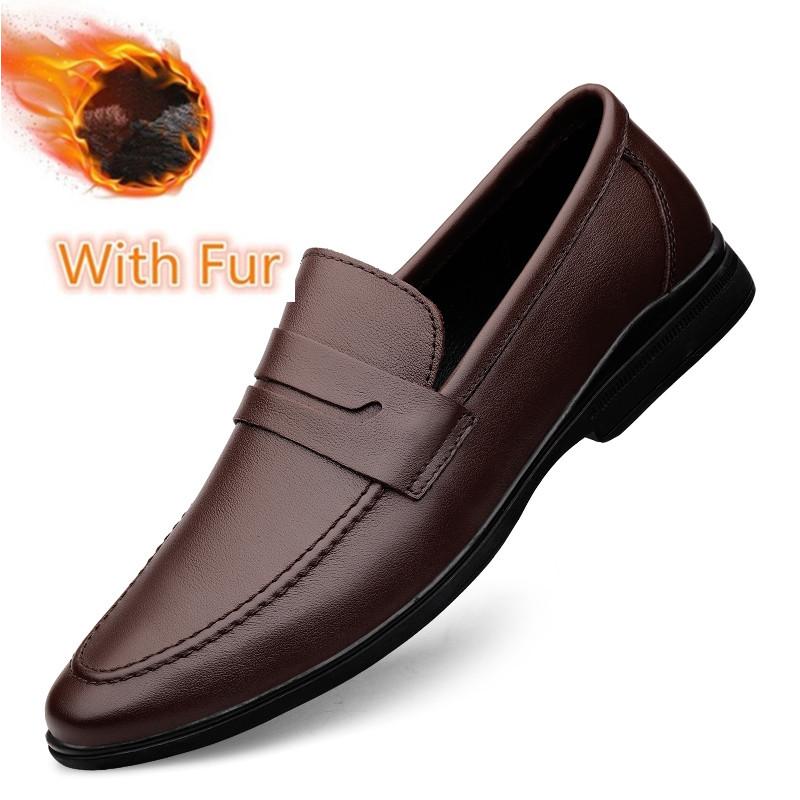 Мужская повседневная обувь из натуральной кожи, зимние плюшевые мокасины, нескользящие дышащие туфли на плоской подошве для вождения, весенние рабочие туфли для ходьбы 45
