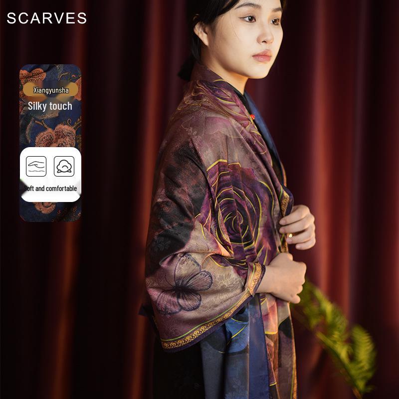 Xiangyunsha Retro Double-Sided Silk Scarf, Two-Color, 180x70, for Middle-Aged and Elderly Women
Xiangyunsha Retro Double-Sided Silk Scarf, Two-Color, 180x70, for Middle-Aged and Elderly Women