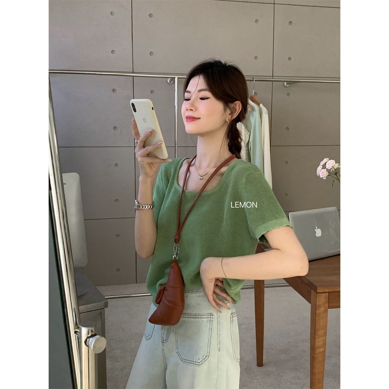 Square Collar 2024 Summer Easiest for Match Thin Top Short Sleeve Knitwear Light green One size(Recommend (40.00 kg-60.00 kg)
Square Collar 2024 Summer Easiest for Match Thin Top Short Sleeve Knitwear Light green One size(Recommend (40.00 kg-60.00 kg)
