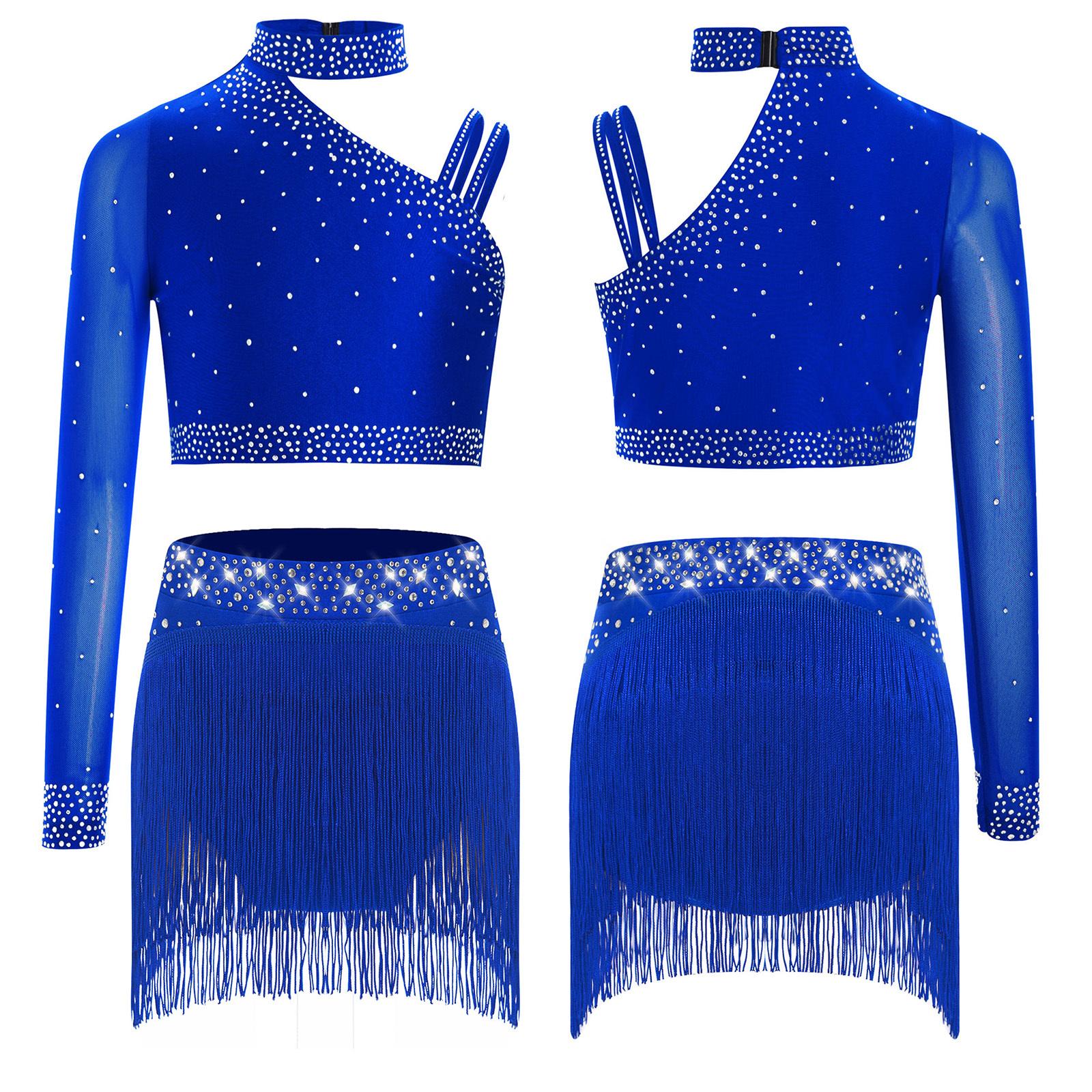Kids Sparkle Rhinestone Crop Top Unique Asymmetric Shoulder Design and Matching Fringe Waistband Bottoms for Dance Competition 9-10 Years синий
Kids Sparkle Rhinestone Crop Top Unique Asymmetric Shoulder Design and Matching Fringe Waistband Bottoms for Dance Competition 9-10 Years синий