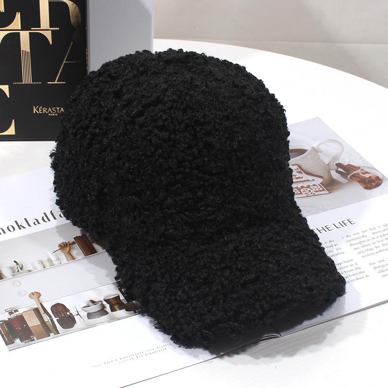 Шляпа Женская Осень и Зима Корейский Стиль Трендовая Простая Однотонная Бейсболка из Овечьего Меха Модная Плюшевая Теплая Бейсболка (54-60cm) Adjustable