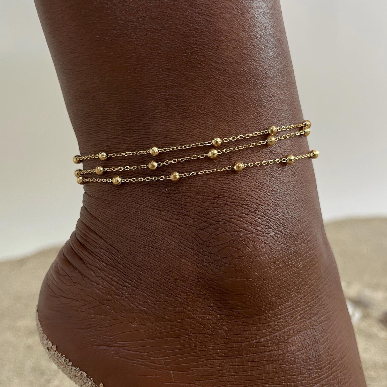 18k Gold Plated Stainless Steel Layered Chain With Beaded Anklet Bracelet on Leg for Women
18k Gold Plated Stainless Steel Layered Chain With Beaded Anklet Bracelet on Leg for Women