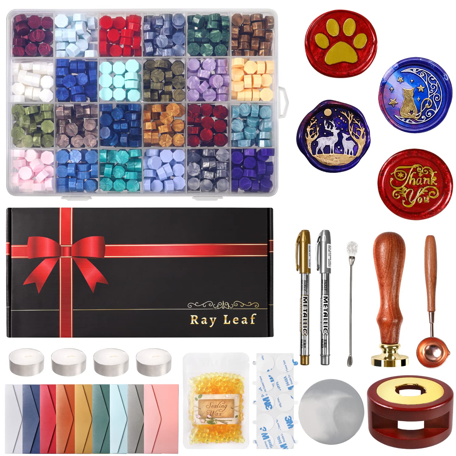 Ray Leaf Sealing Stamp Complete Sealing Wax Set with 4 Stamp Heads and Gift Box Beginner Set for Decorations Includes Instructions Head Paw Thank Moon
Ray Leaf Sealing Stamp Complete Sealing Wax Set with 4 Stamp Heads and Gift Box Beginner Set for Decorations Includes Instructions Head Paw Thank Moon