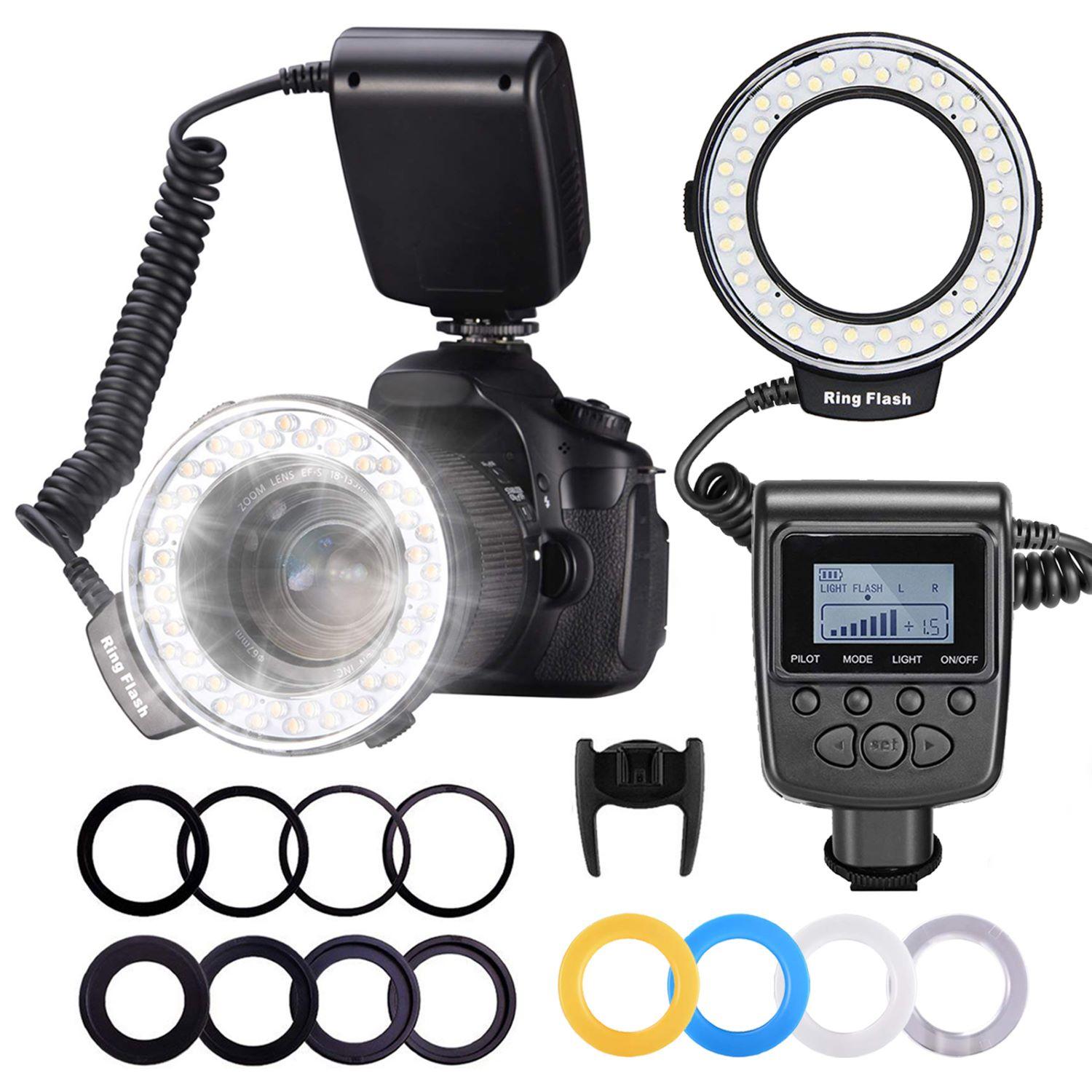 Neewer 48 Macro LED Ring Flash Light Includes 4 Diffusers (Clear, Warming, Blue, White) for Canon, Nikon, Panasonic, Olympus, Pentax DSLR
Neewer 48 Macro LED Ring Flash Light Includes 4 Diffusers (Clear, Warming, Blue, White) for Canon, Nikon, Panasonic, Olympus, Pentax DSLR