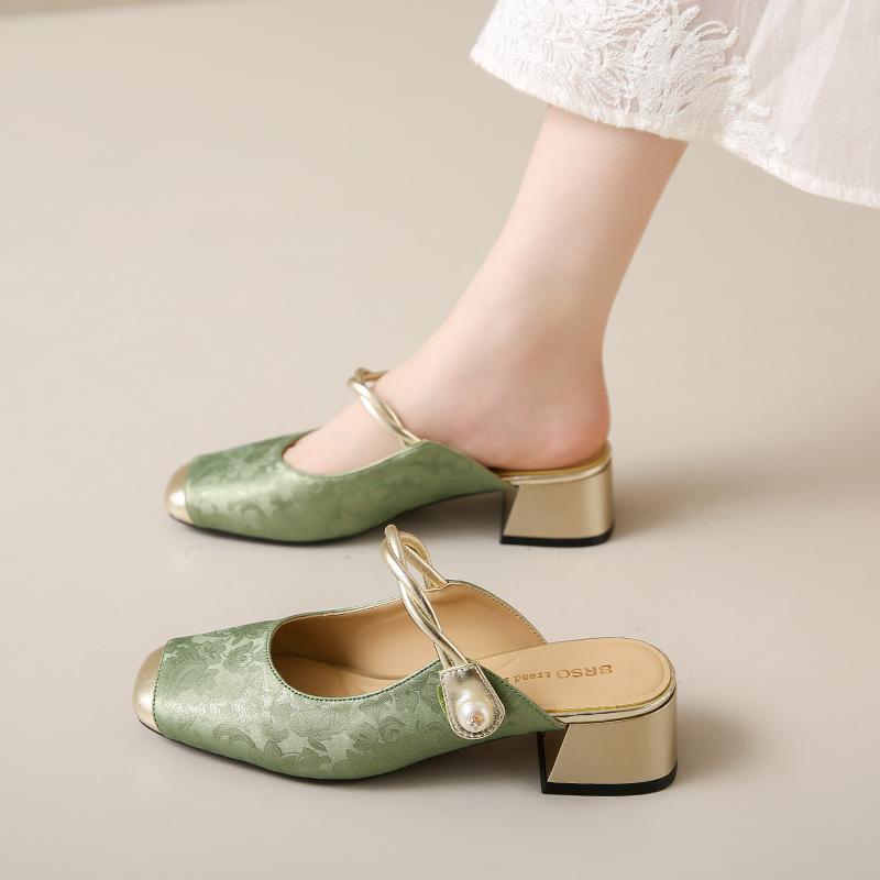 Retro Ethnic Style High-Heeled Slippers Women S Summer Bag Head Half Slippers Wearing Muller Shoes Single Shoes 40 зелений
Retro Ethnic Style High-Heeled Slippers Women S Summer Bag Head Half Slippers Wearing Muller Shoes Single Shoes 40 зелений