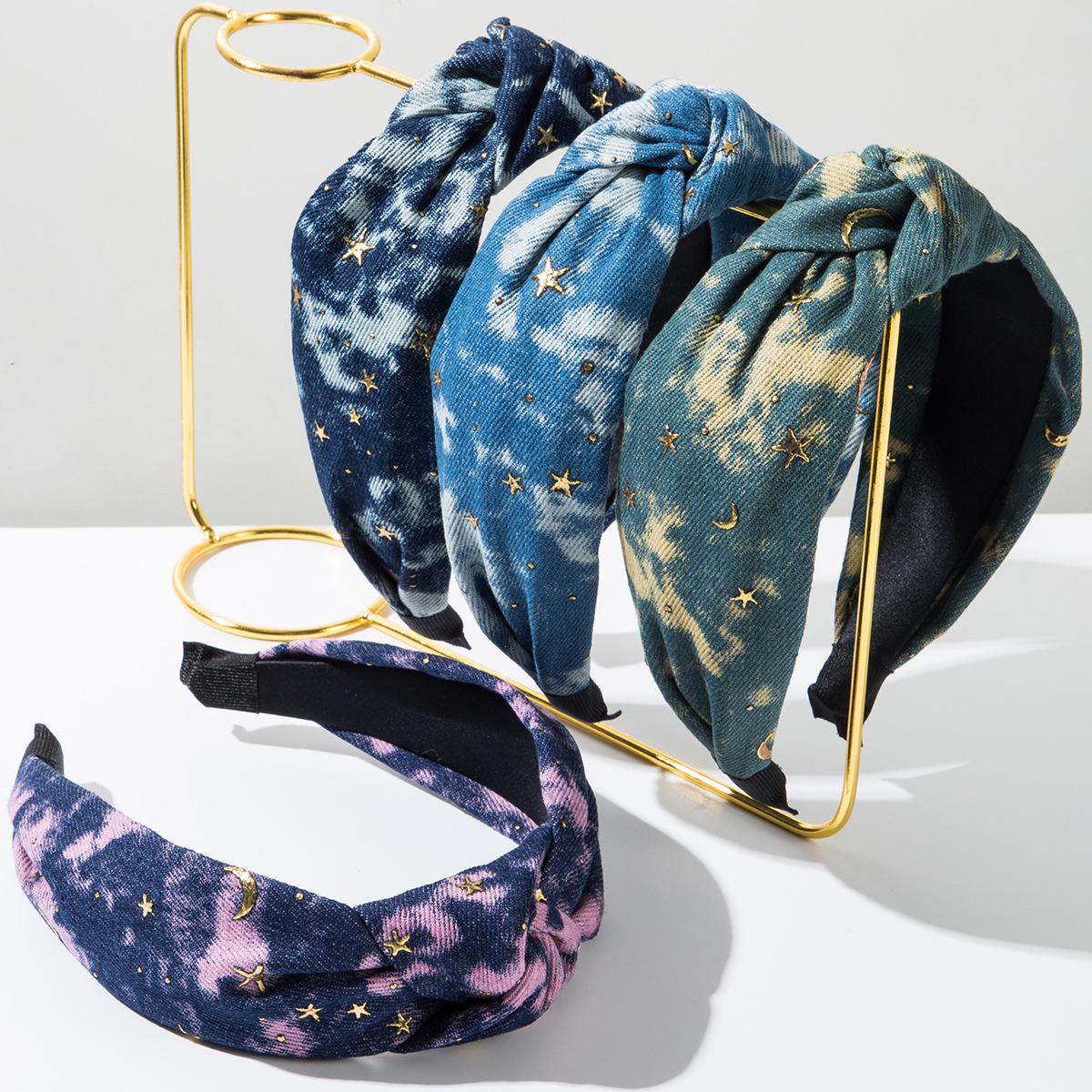 Tie-Dyed Denim Headband with Gold Stars & Moon - Stylish & Versatile Accessory for Women
Tie-Dyed Denim Headband with Gold Stars & Moon - Stylish & Versatile Accessory for Women