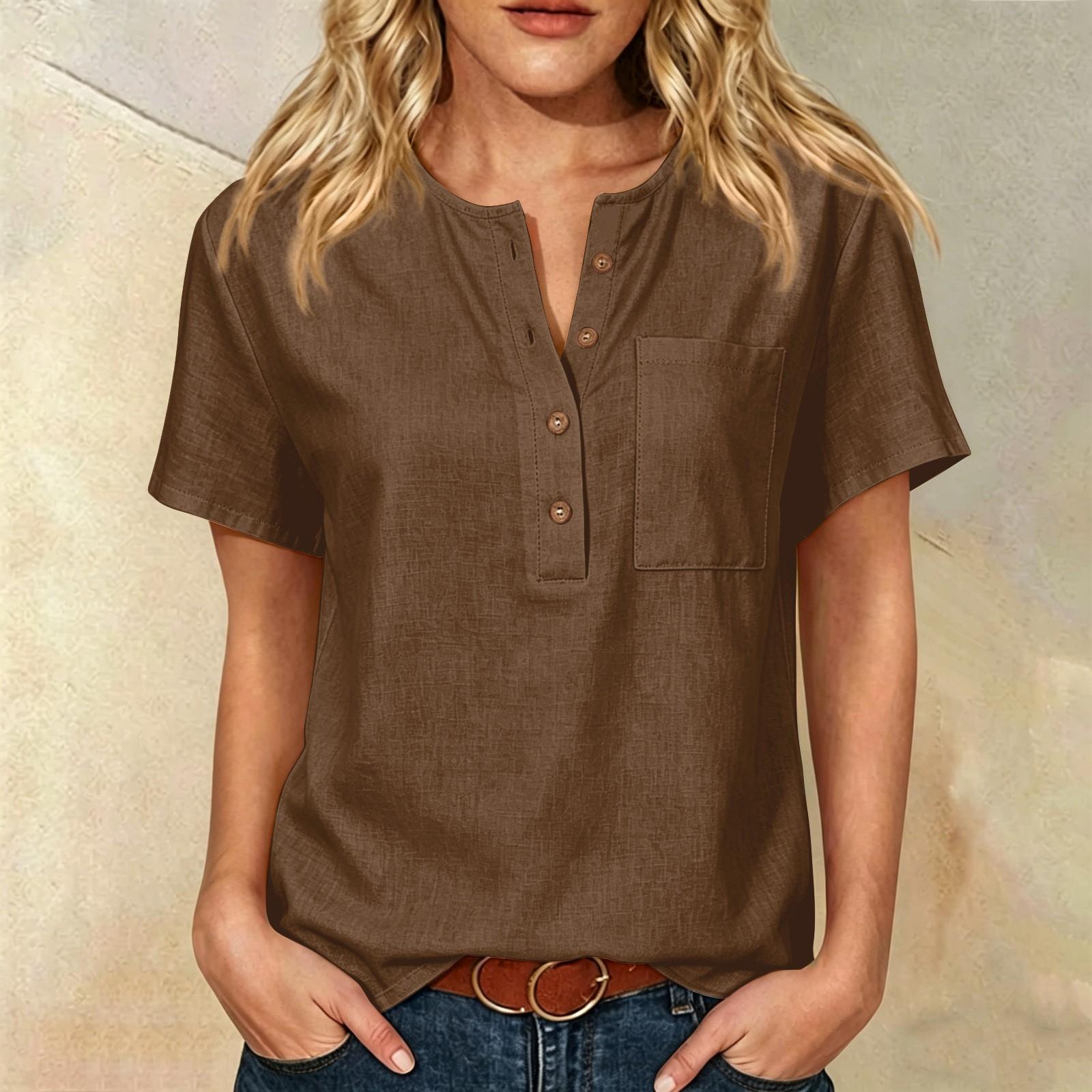 Women Short Sleeve Henley Button Down Shirt with Chest Pocket Cotton Linen Casual Loose Fit Top for Daily Wear Office M коричневий
Women Short Sleeve Henley Button Down Shirt with Chest Pocket Cotton Linen Casual Loose Fit Top for Daily Wear Office M коричневий
