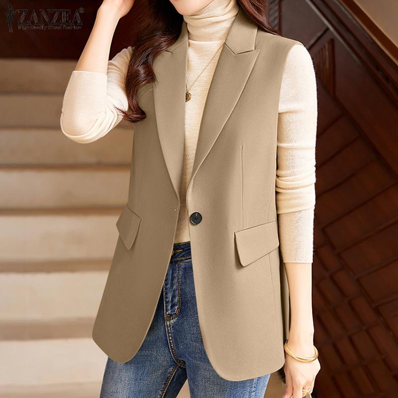 ZANZEA Женский повседневный кардиган без рукавов с отложным воротником, жилет и верхняя одежда S чёрный 
ZANZEA Женский повседневный кардиган без рукавов с отложным воротником, жилет и верхняя одежда S чёрный