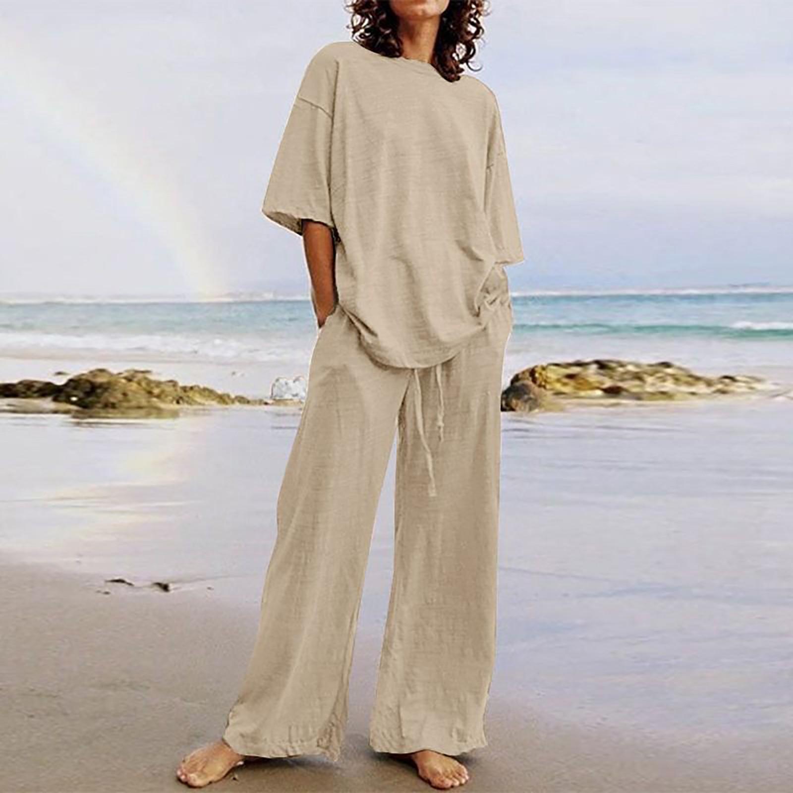 Summer Cotton Linen 2 Piece Outfits For Women Loose Casual Short Sleeve T Shirts Top And Long Pants Tracksuit L хакі
Summer Cotton Linen 2 Piece Outfits For Women Loose Casual Short Sleeve T Shirts Top And Long Pants Tracksuit L хакі