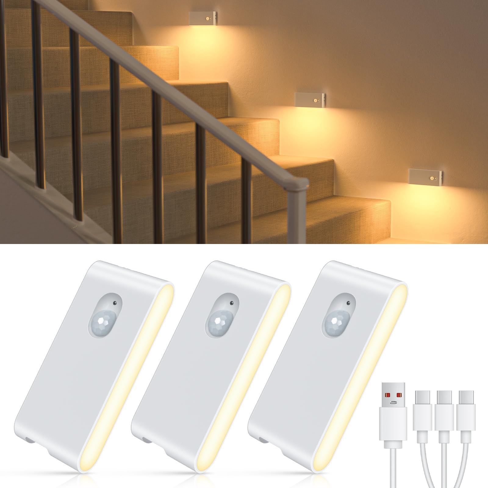 WILLED Motion Sensor Light, Indoor, Warm White, USB Rechargeable, Footlight, No Wiring Required, LED Night Light, Light Sensor, Automatic OnOff, with
WILLED Motion Sensor Light, Indoor, Warm White, USB Rechargeable, Footlight, No Wiring Required, LED Night Light, Light Sensor, Automatic OnOff, with