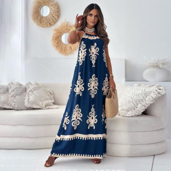 Yousheng Lady Vacation Dress A-line Color Matching Print Off Shoulder Sleeveless Pleated Bohemian Spaghetti Strap Loose Backless Beach Maxi Dress
Yousheng Lady Vacation Dress A-line Color Matching Print Off Shoulder Sleeveless Pleated Bohemian Spaghetti Strap Loose Backless Beach Maxi Dress