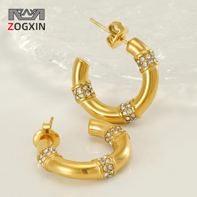 Stainless Steel Bamboo Joint Rhinestone Gold Earrings - Women s Retro Geometric C-Studs 18K Gold Plated
Stainless Steel Bamboo Joint Rhinestone Gold Earrings - Women s Retro Geometric C-Studs 18K Gold Plated