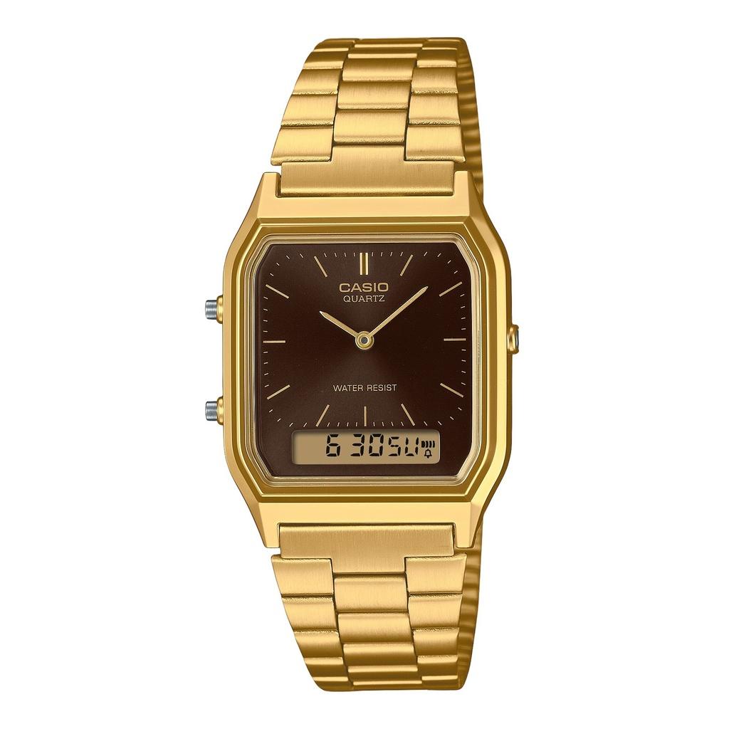 Часы Casio Vintage Analog Digital Gold Tone из нержавеющей стали с коричневым циферблатом, кварцевые, AQ-230GA-5A, унисекс коричневый
Часы Casio Vintage Analog Digital Gold Tone из нержавеющей стали с коричневым циферблатом, кварцевые, AQ-230GA-5A, унисекс коричневый