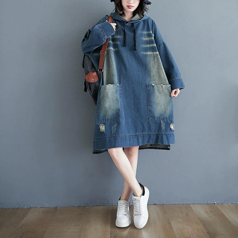 Плюс Размер Женское Весна и Осень Ретро Полированное Белое Рваное Джинсовое Платье Женская Юбка-свитер Средней Длины С Капюшоном И Карманом S синий
Плюс Размер Женское Весна и Осень Ретро Полированное Белое Рваное Джинсовое Платье Женская Юбка-свитер Средней Длины С Капюшоном И Карманом S синий