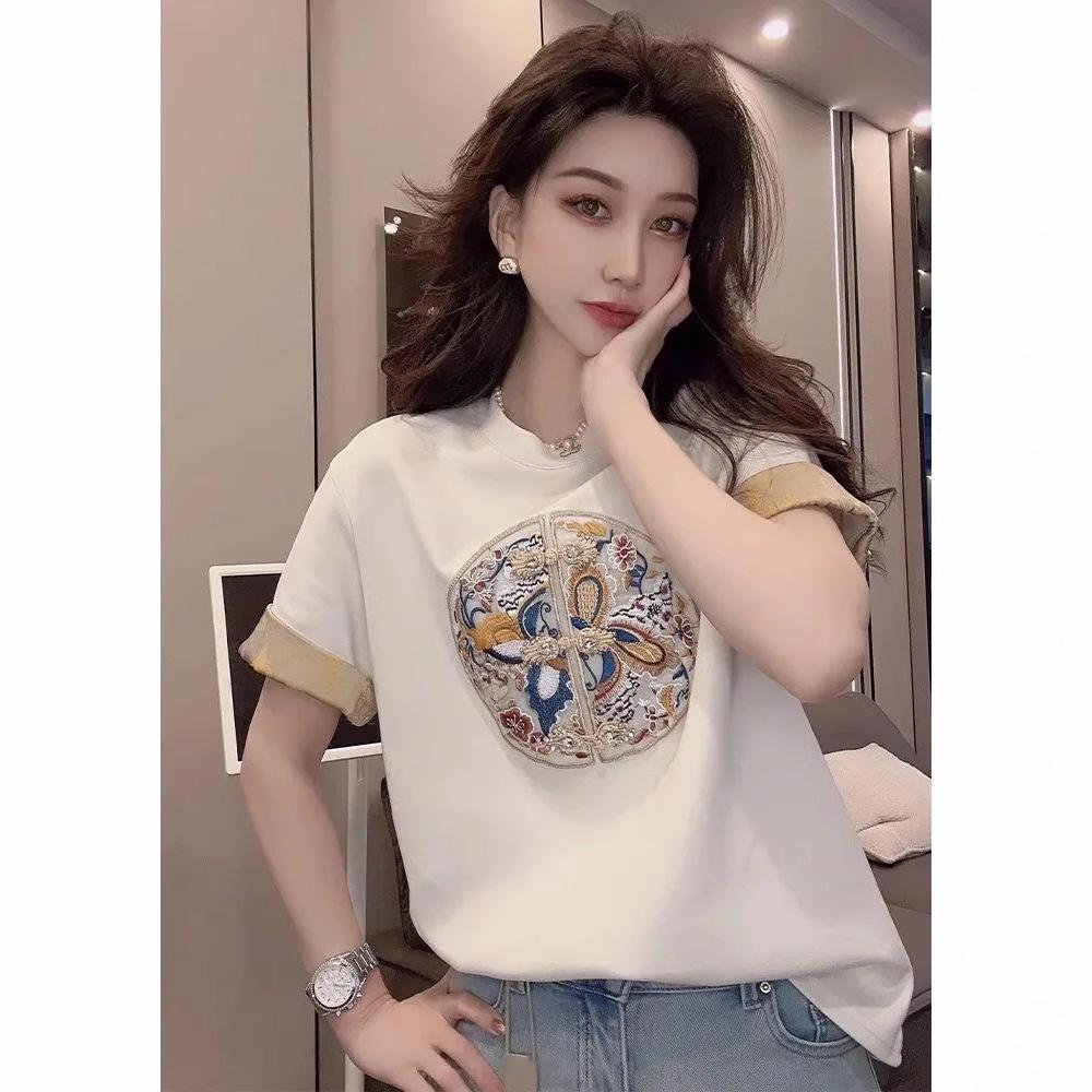 Women s Summer 2025 Color-Block Cotton Short Sleeve T-Shirt with Embroidered Chinese Style One Size (Recommended for up to 125 lbs)
Women s Summer 2025 Color-Block Cotton Short Sleeve T-Shirt with Embroidered Chinese Style One Size (Recommended for up to 125 lbs)