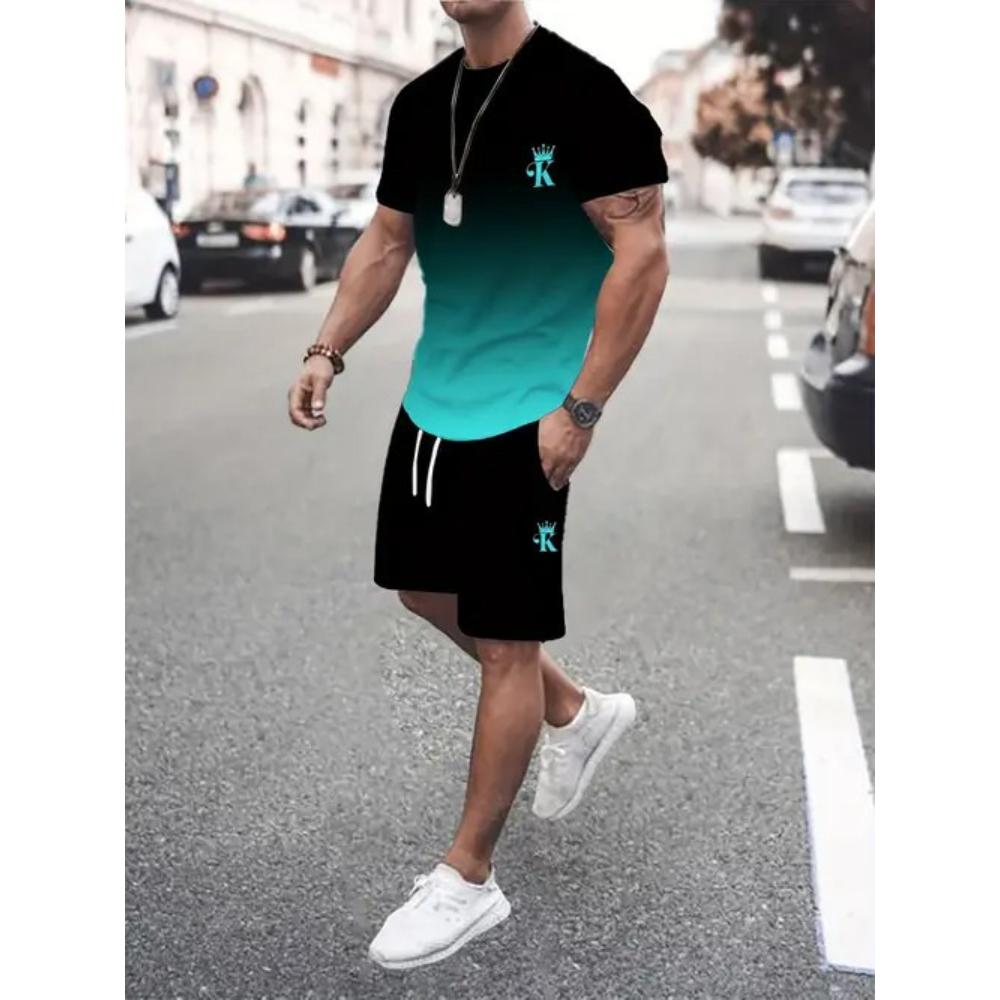 Casual Gradual Change Men s Short-sleeved T-shirt Shorts Set Fashionable Simple Unisex Sports Clothing S
Casual Gradual Change Men s Short-sleeved T-shirt Shorts Set Fashionable Simple Unisex Sports Clothing S