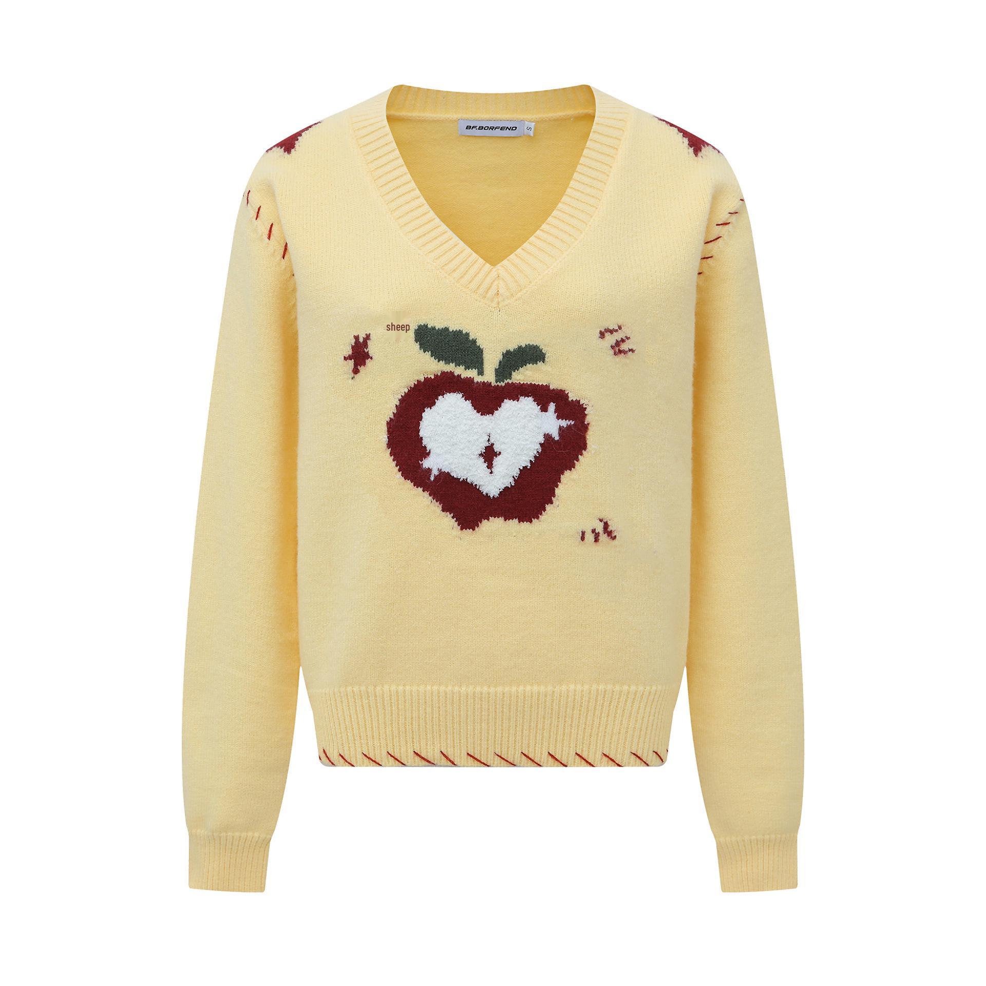 Bai Feng American Retro Apple Jacquard V-Neck Off-Shoulder Knit Sweater Medium жовтий
Bai Feng American Retro Apple Jacquard V-Neck Off-Shoulder Knit Sweater Medium жовтий
