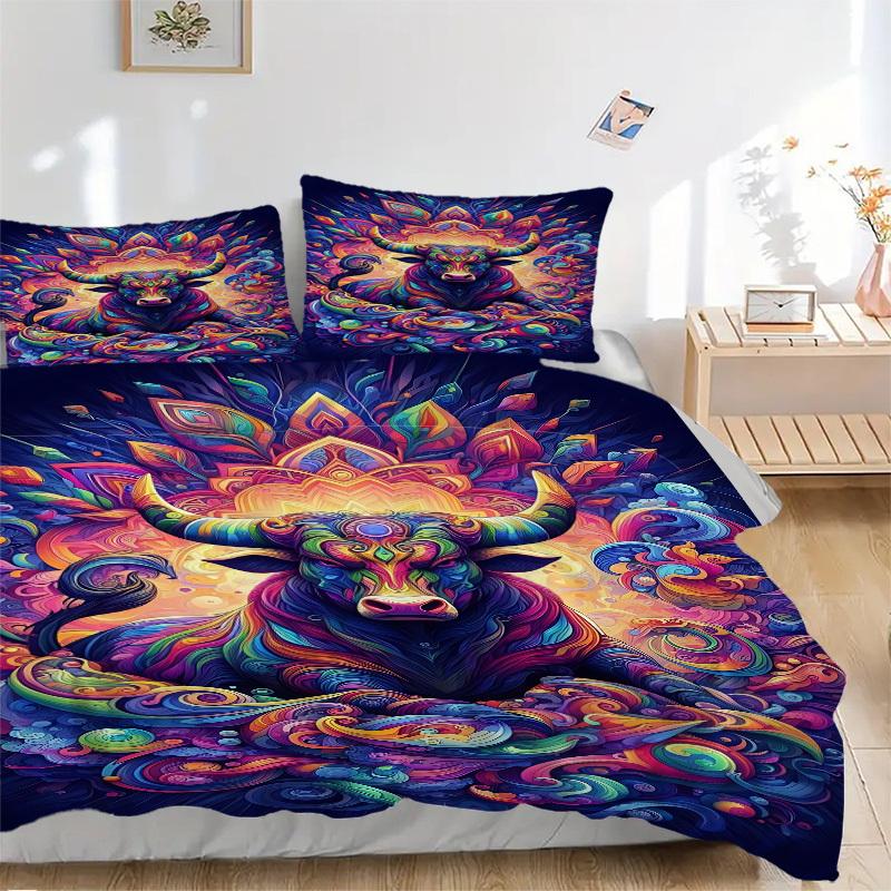 3pcs Colorful Bull Artwork Bedding Set - 1 Duvet Cover + 2 Pillowcases(Core Not Included), Machine Washable Polyester, All-Season Comfort, B 135x200cm
3pcs Colorful Bull Artwork Bedding Set - 1 Duvet Cover + 2 Pillowcases(Core Not Included), Machine Washable Polyester, All-Season Comfort, B 135x200cm