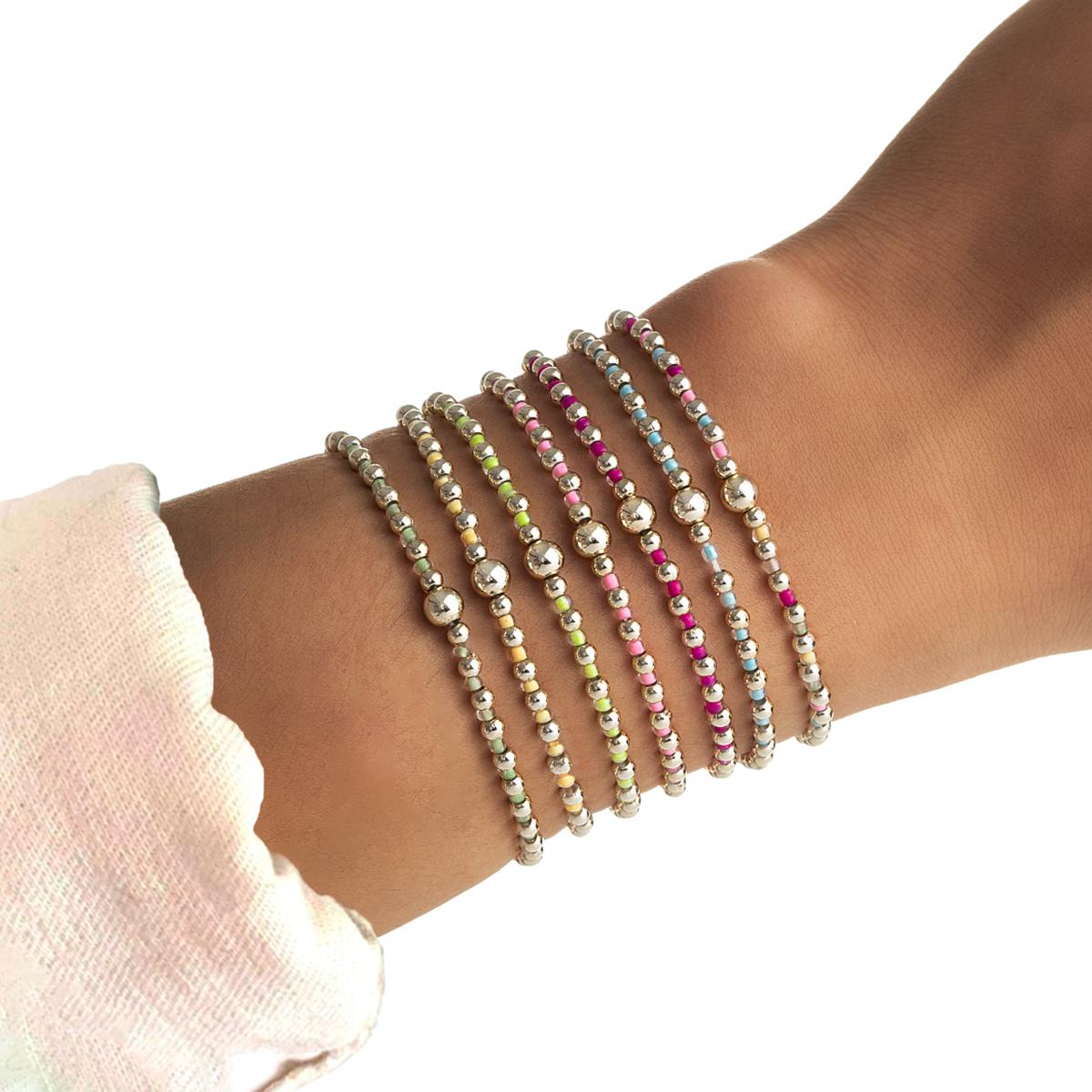 7 Bohemian style colorful rice bead bracelets with multiple layers of stacked beads, women s elastic thread bracelet
7 Bohemian style colorful rice bead bracelets with multiple layers of stacked beads, women s elastic thread bracelet