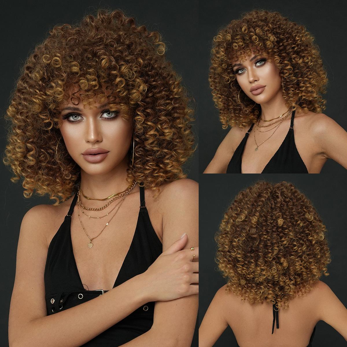 Spring Rolled Short Curly Hair Honey Golden Brown Bangs Synthetic Synthetic African Wig
Spring Rolled Short Curly Hair Honey Golden Brown Bangs Synthetic Synthetic African Wig