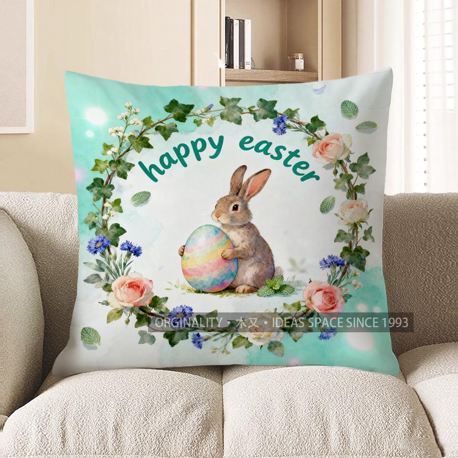 2D Happy Easter Bunny With Egg And Floral Wreath Pattern Cushion Cover Suitable For Sofa Bedroom Car Pillow Cover 40x40cm
2D Happy Easter Bunny With Egg And Floral Wreath Pattern Cushion Cover Suitable For Sofa Bedroom Car Pillow Cover 40x40cm