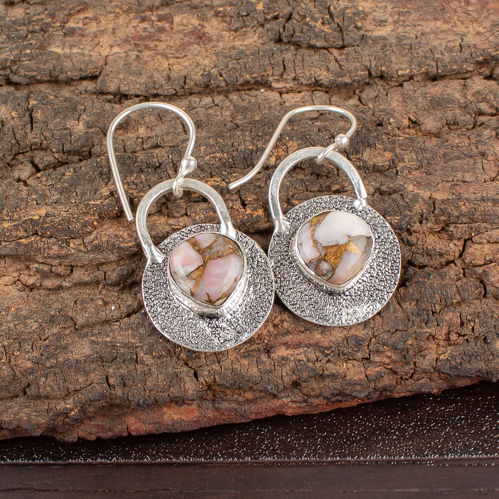 Pink Copper Turquoise Gemstone 925 Sterling Silver Jewelry Hook Earrings 1.30 EE-63-36
Pink Copper Turquoise Gemstone 925 Sterling Silver Jewelry Hook Earrings 1.30 EE-63-36