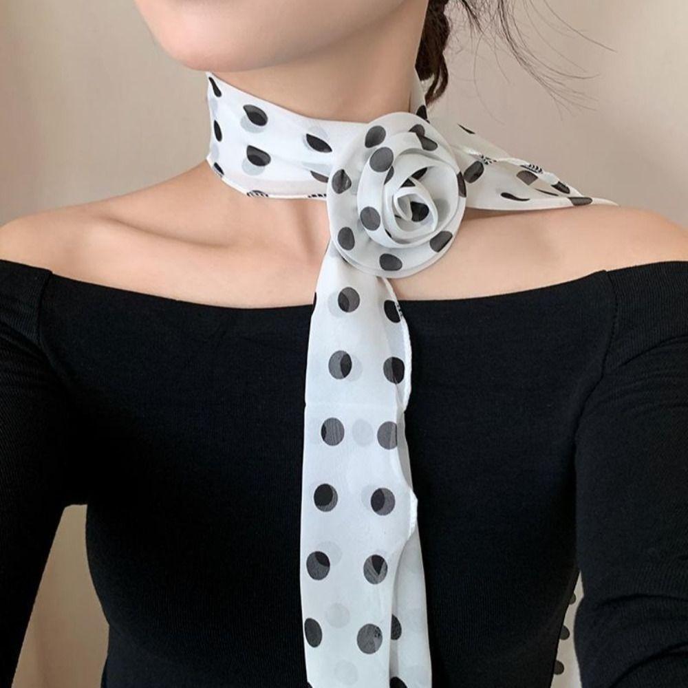 Fashion Detachable Chiffon Long Scarf Polka Dots Versatile Thin Rose Decor Neck Scarf Elegant Scarf Shawl Women Girls Gifts
Fashion Detachable Chiffon Long Scarf Polka Dots Versatile Thin Rose Decor Neck Scarf Elegant Scarf Shawl Women Girls Gifts