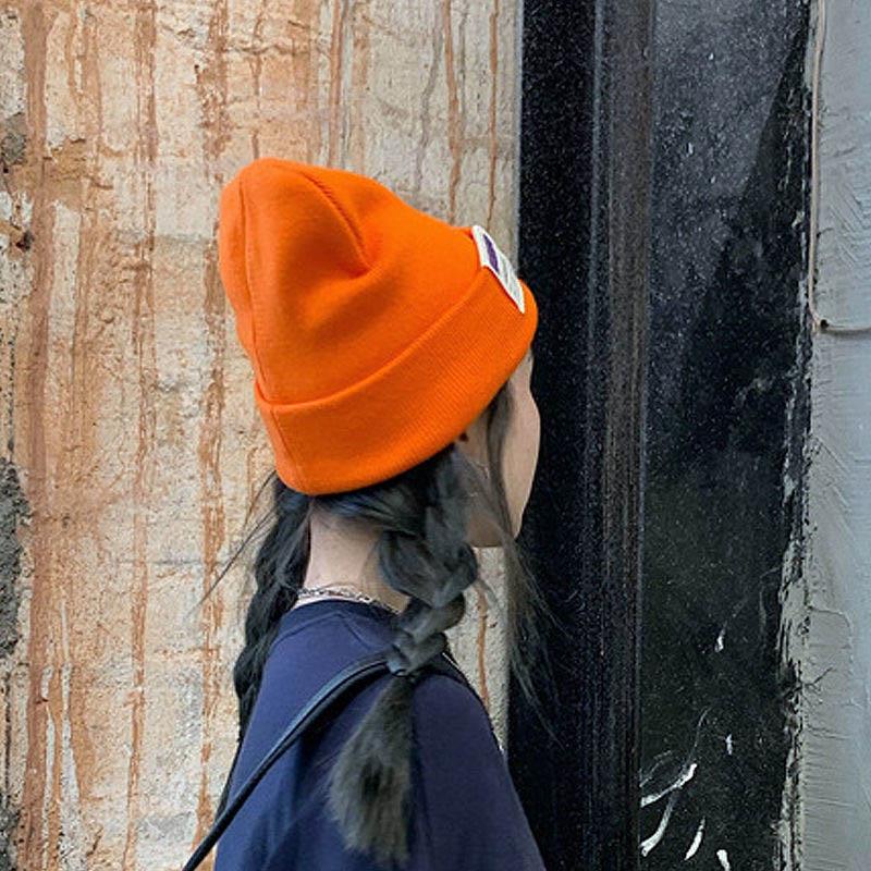 Шапка женская, осенне-зимняя, теплая, ярких цветов, вязаная шапка, японская, дикая, с большим лицом, тонкая шерстяная шапка, студенческая One size