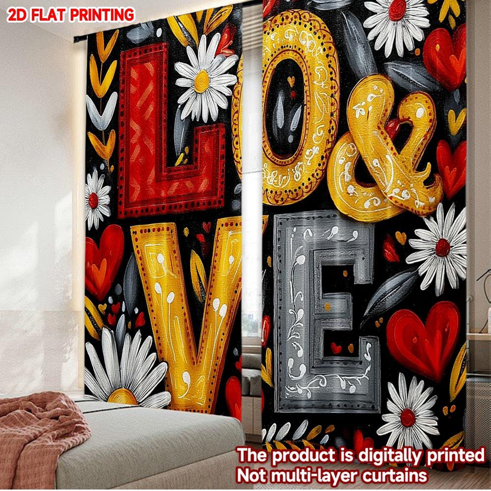 Set Of 2 Love Floral Curtains Embossed Letters Daisies Hearts Black Background Romantic Bedroom Decor Made Polyester Master Window Treatment W100*H70(CM)-Grommet top&1PCS
Set Of 2 Love Floral Curtains Embossed Letters Daisies Hearts Black Background Romantic Bedroom Decor Made Polyester Master Window Treatment W100*H70(CM)-Grommet top&1PCS