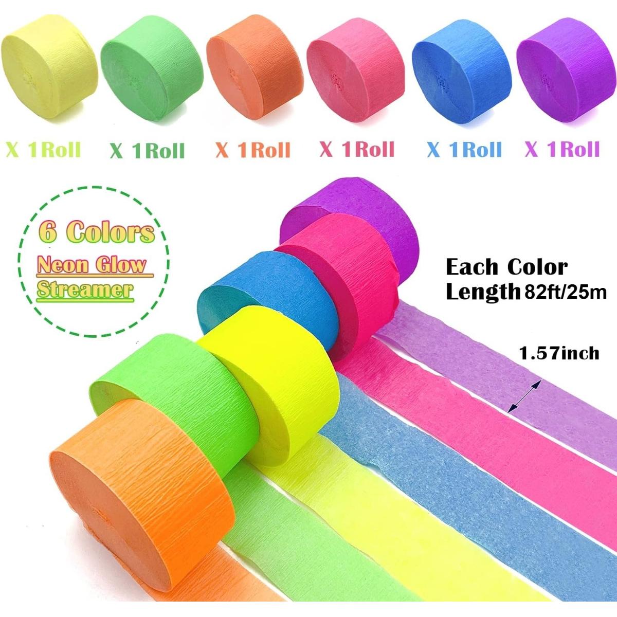 600Ft Glow Crepe Paper Streamers UV Black Light Reactive Fluorescent Neon Streamers Glow in Dark for Party Supplies 25m x 4.5cm
600Ft Glow Crepe Paper Streamers UV Black Light Reactive Fluorescent Neon Streamers Glow in Dark for Party Supplies 25m x 4.5cm