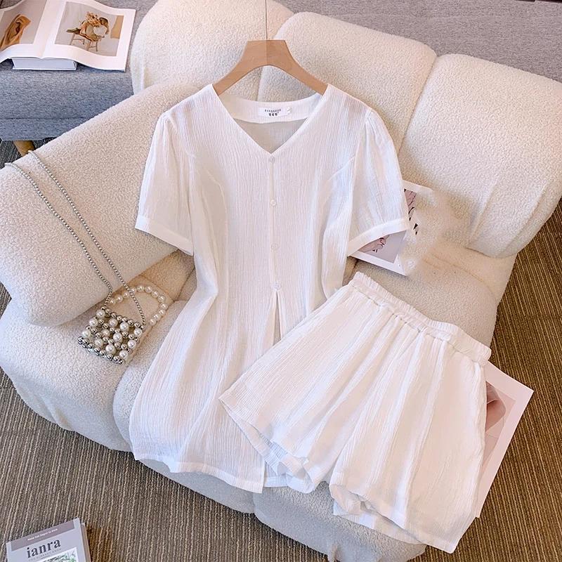 Womens V Neck Short Sleeve Top and Shorts Casual Two Piece Set L білий
Womens V Neck Short Sleeve Top and Shorts Casual Two Piece Set L білий