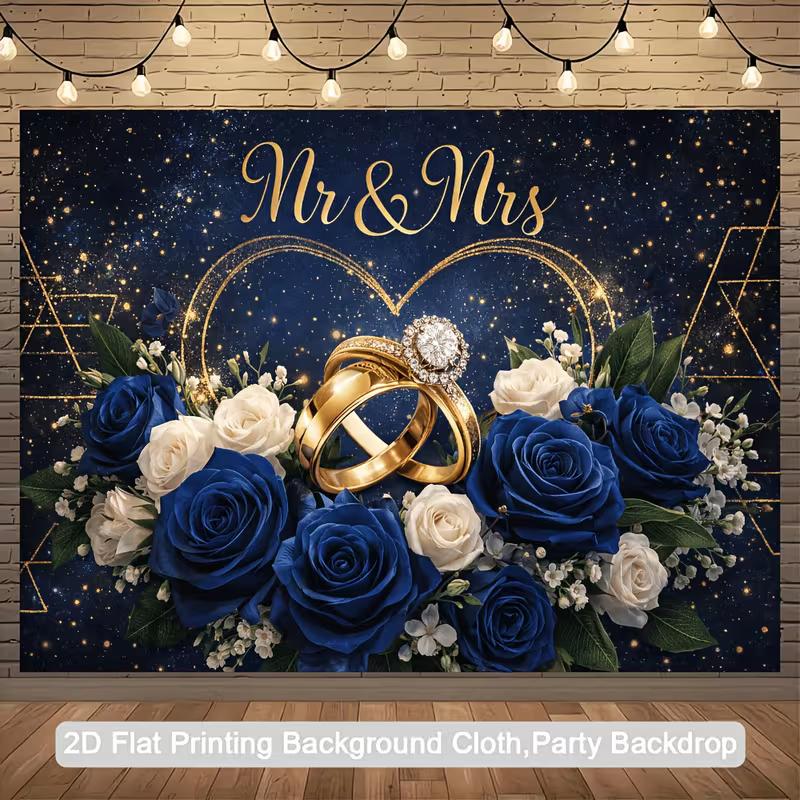 2D Starry Night Mr & Mrs Banner, Blue Rose & Gold Ring Wedding Party Background 47.2x31.5inch/120*80cm
2D Starry Night Mr & Mrs Banner, Blue Rose & Gold Ring Wedding Party Background 47.2x31.5inch/120*80cm