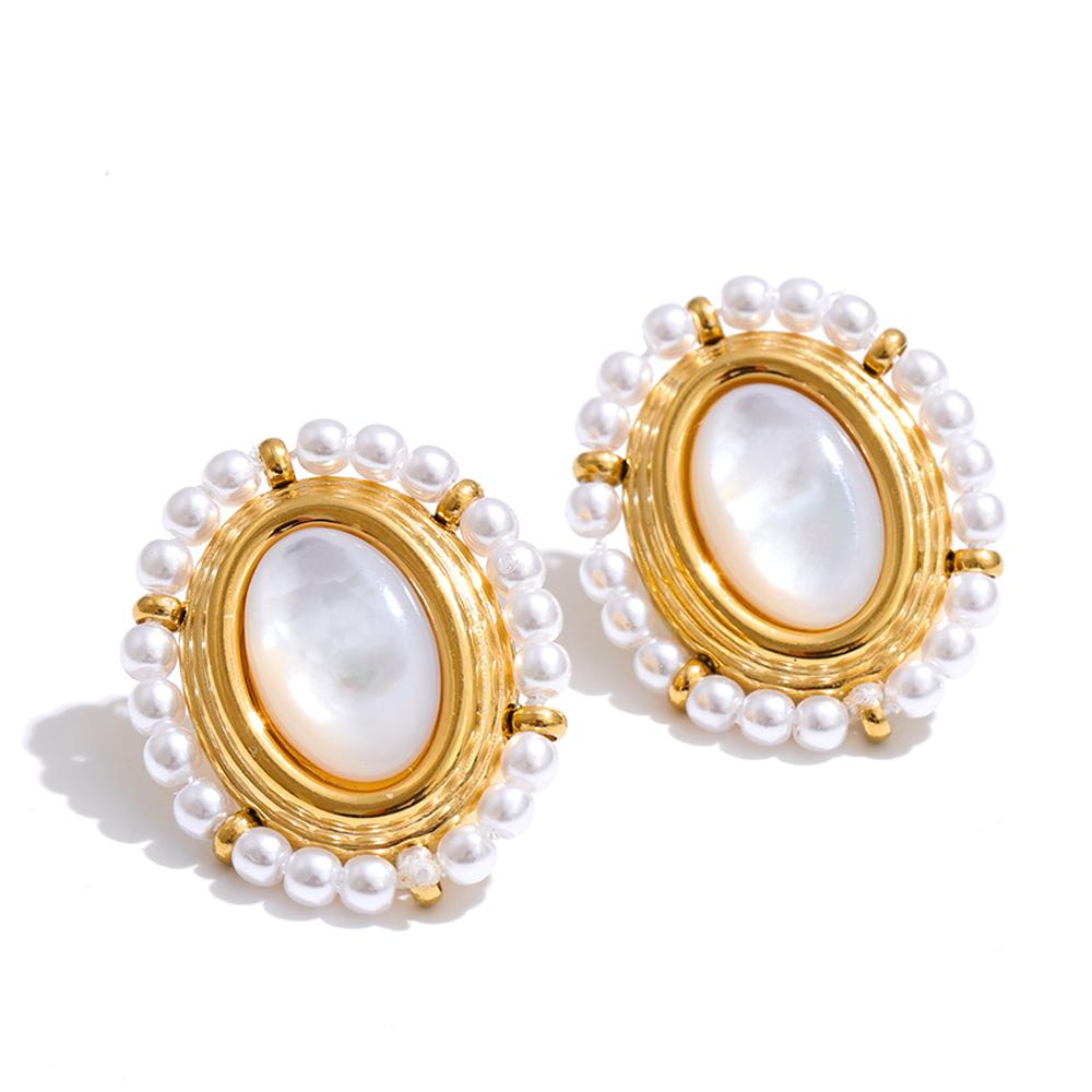 Yhpup France Style Fashion Stainless Steel Stud Earrings Inlaid Thicker Natural Shell Stone Imitation Pearls Waterproof Jewelry
Yhpup France Style Fashion Stainless Steel Stud Earrings Inlaid Thicker Natural Shell Stone Imitation Pearls Waterproof Jewelry