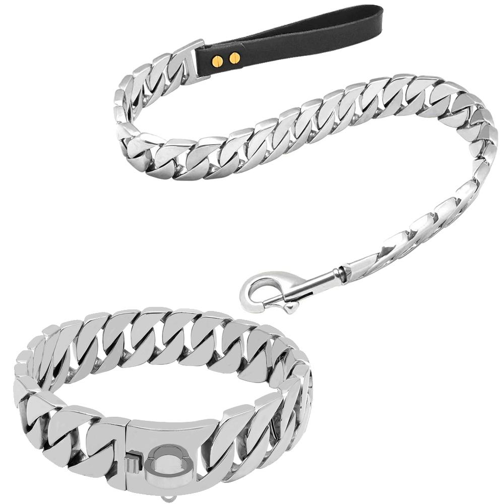 Strong Stainless Steel Dog Collar with Leash Suit, Metal Heavy Duty Pet Collars, Dogs Chain for Medium and Large Pets Accessorie 40CM
Strong Stainless Steel Dog Collar with Leash Suit, Metal Heavy Duty Pet Collars, Dogs Chain for Medium and Large Pets Accessorie 40CM
