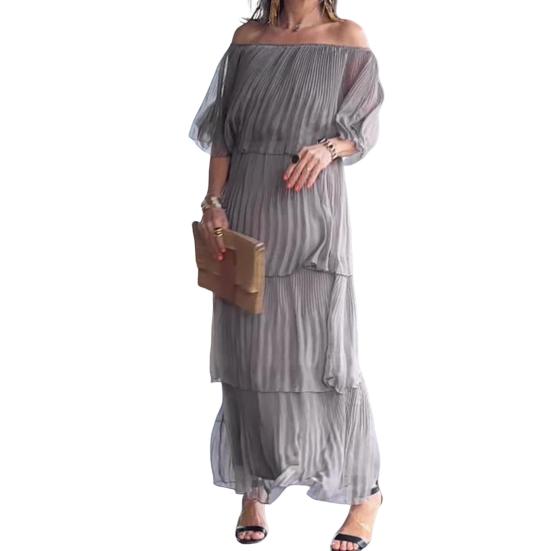 Женское платье Off Color Шифон с рюшами и разбросанным тортом Подол на плечах Многослойные плиссированные однотонные рукава с половиной рукавов L серый
Женское платье Off Color Шифон с рюшами и разбросанным тортом Подол на плечах Многослойные плиссированные однотонные рукава с половиной рукавов L серый