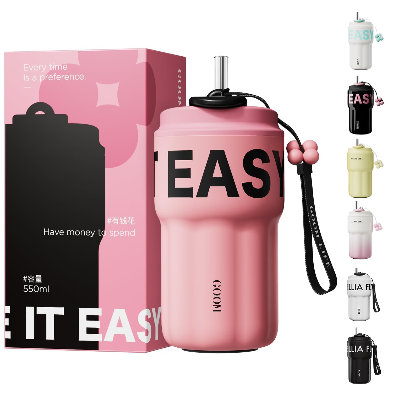 Кружка для воды GOOM Кофе 316 Нержавеющая сталь Прямая Вакуумная Холодная и Ремешок Кружка из нержавеющей стали Бизнес Тамблер, Бутылка, Бутылка, Чашка, Сталь, 550 мл, Для питья,