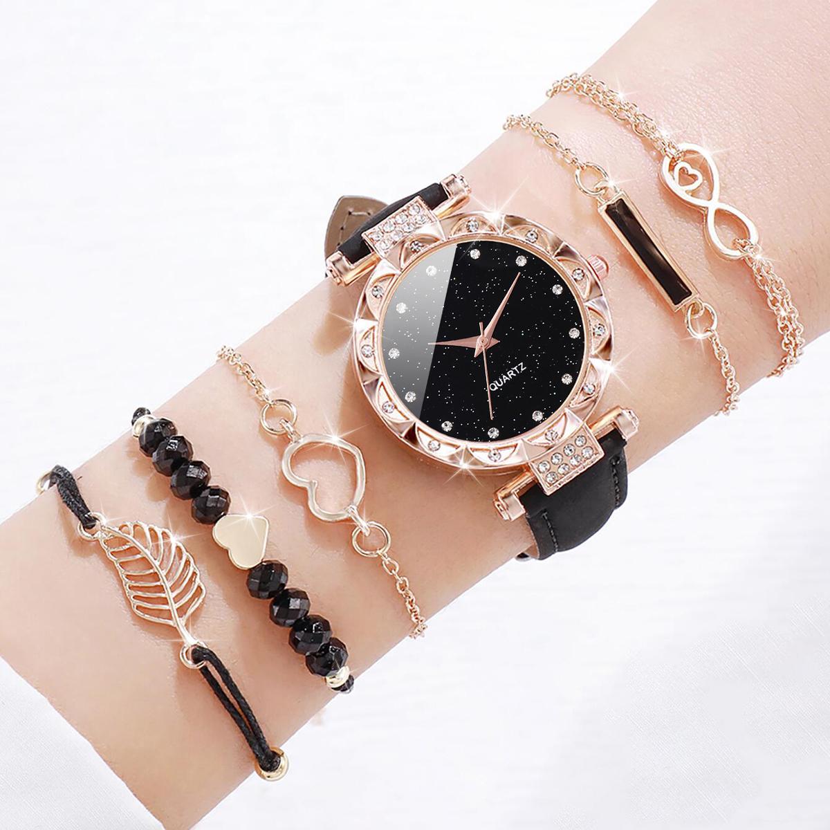 6 шт./компл. Женский модный набор часов Простой циферблат Кожаные кварцевые часы с браслетом в виде листа любви
6 шт./компл. Женский модный набор часов Простой циферблат Кожаные кварцевые часы с браслетом в виде листа любви