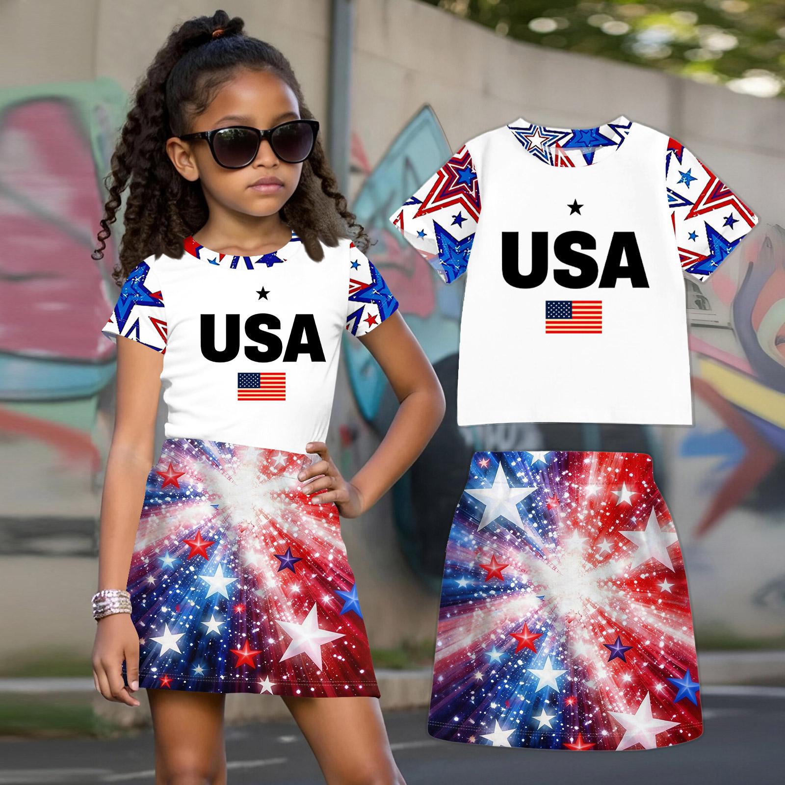 Girls Loose Fit Casual Short Sleeve Crew Neck Top and Skirt Set Independence Day Print Two Piece Outfit Summer 100
Girls Loose Fit Casual Short Sleeve Crew Neck Top and Skirt Set Independence Day Print Two Piece Outfit Summer 100