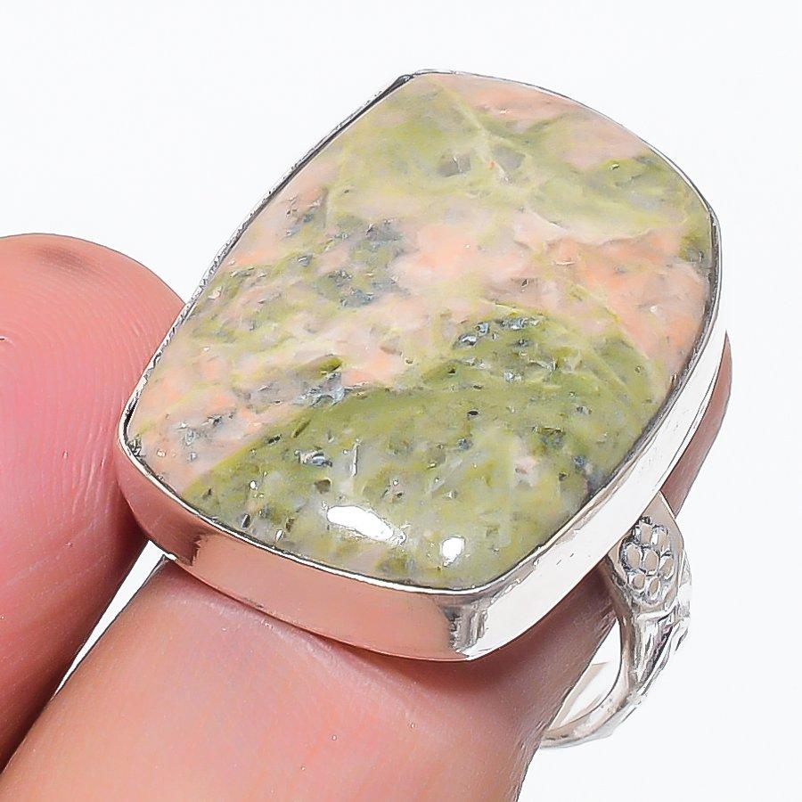 Натуральный Унакит Драгоценный Камень Ручной Работы Ювелирное Изделие Кольцо Размер 9 S0J53