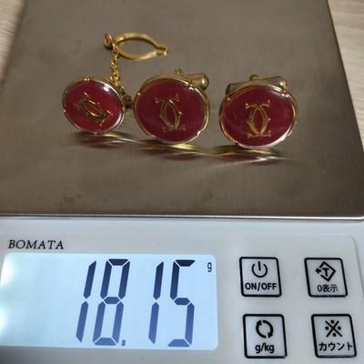 Cartier 2C Cufflinks Black Red Vintage Tie clip 3-piece set Round Shape
Cartier 2C Cufflinks Black Red Vintage Tie clip 3-piece set Round Shape