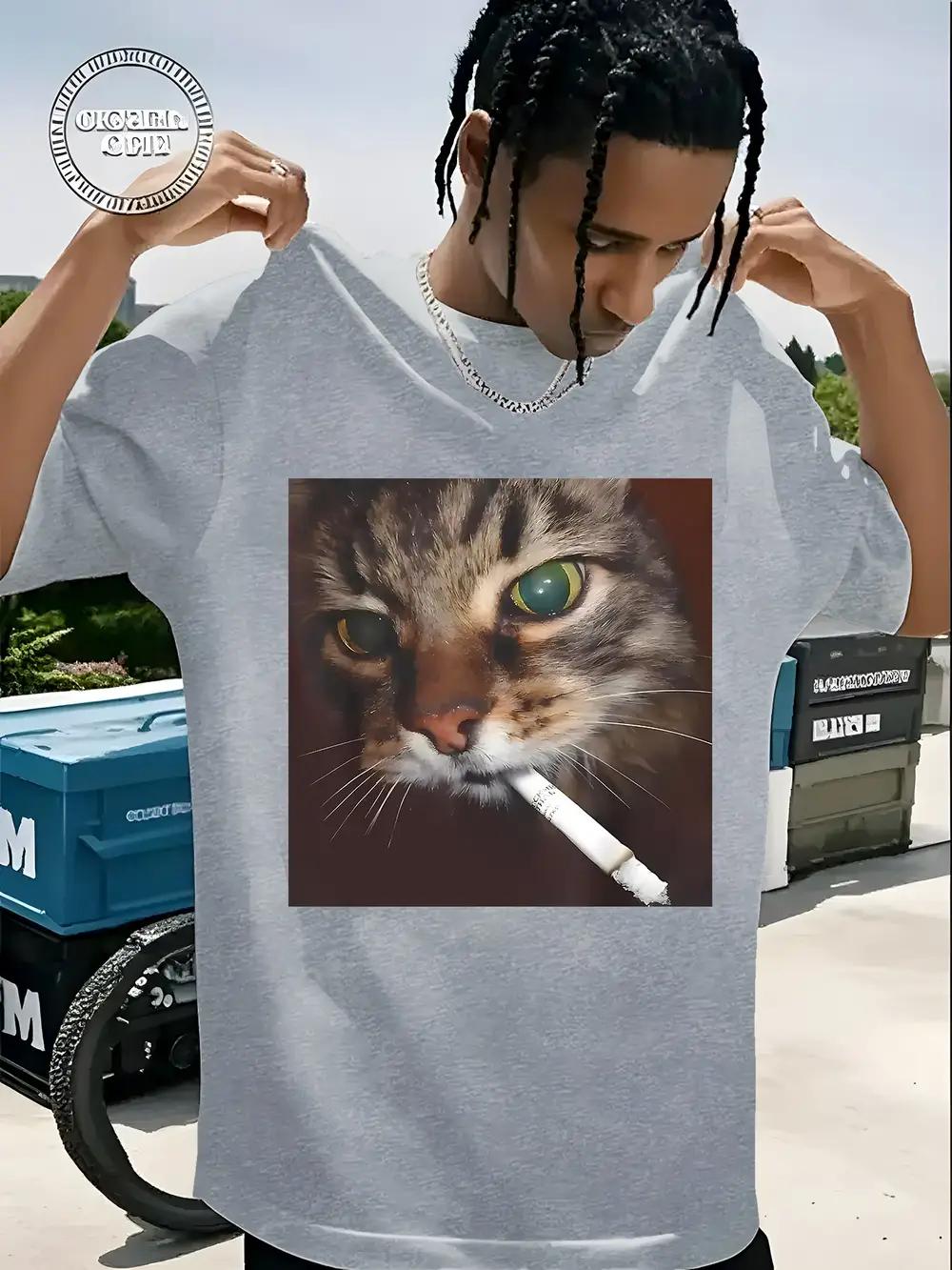 Casual Crew Neck T-shirt with Bold Graphic Print - Cute Cat Smoking Design XL
Casual Crew Neck T-shirt with Bold Graphic Print - Cute Cat Smoking Design XL