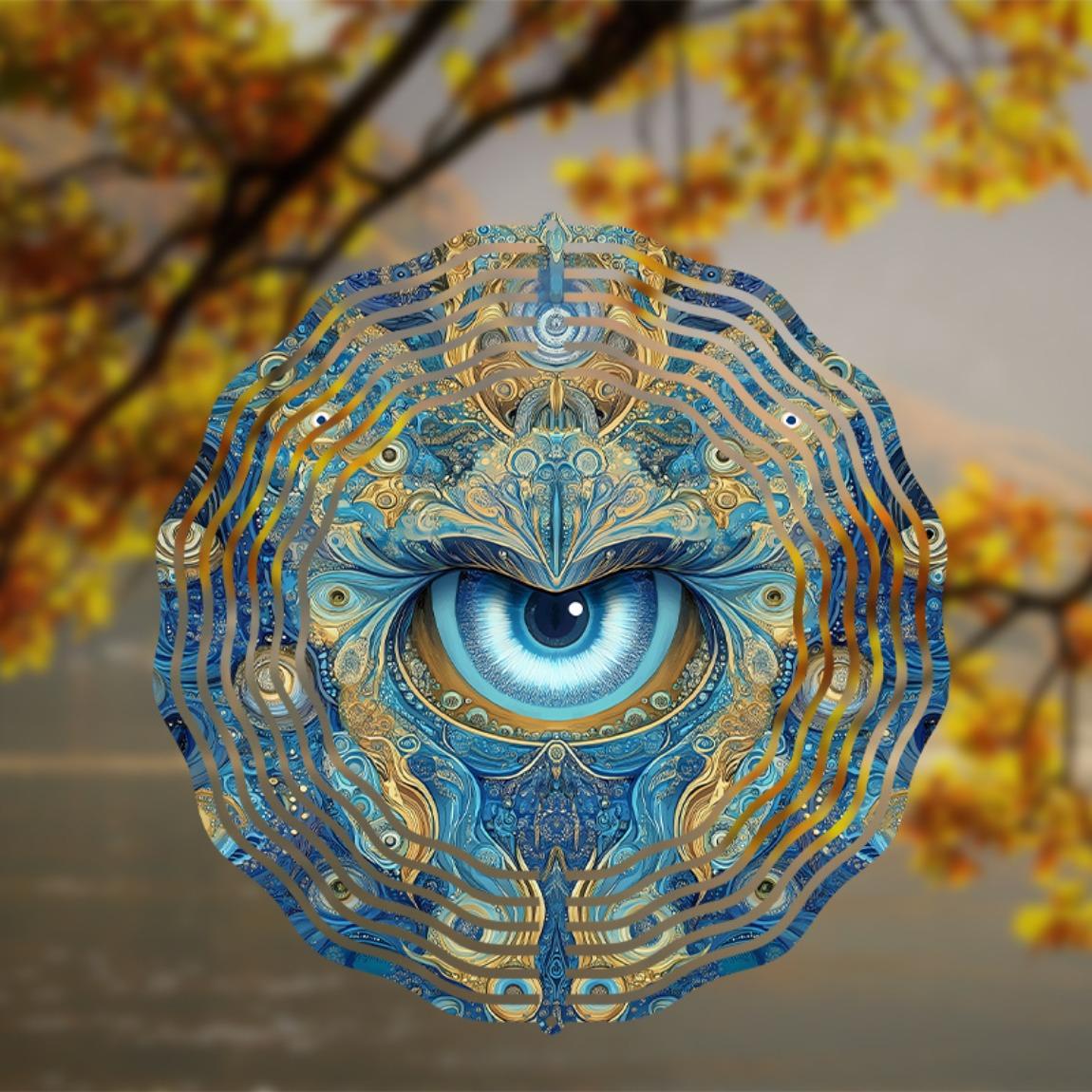 Eye Themed Metal Wind Spinner Outdoor Garden Decor Blue and Golden Circular Design Indoor Hanging Ornament No Power Needed for All Seasons 01A
Eye Themed Metal Wind Spinner Outdoor Garden Decor Blue and Golden Circular Design Indoor Hanging Ornament No Power Needed for All Seasons 01A