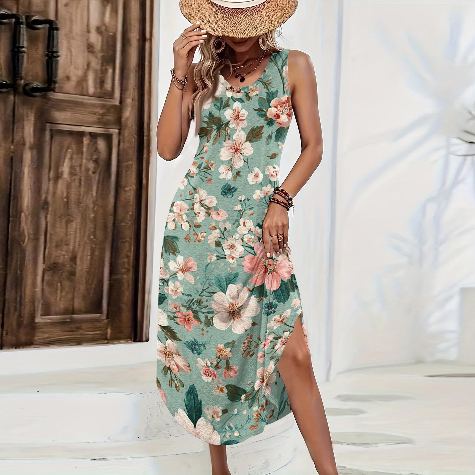 Women Casual Loose Fit Sleeveless Long Dress Floral Print Side Slit Summer Beach Dress Lightweight Comfortable Sundress M
Women Casual Loose Fit Sleeveless Long Dress Floral Print Side Slit Summer Beach Dress Lightweight Comfortable Sundress M