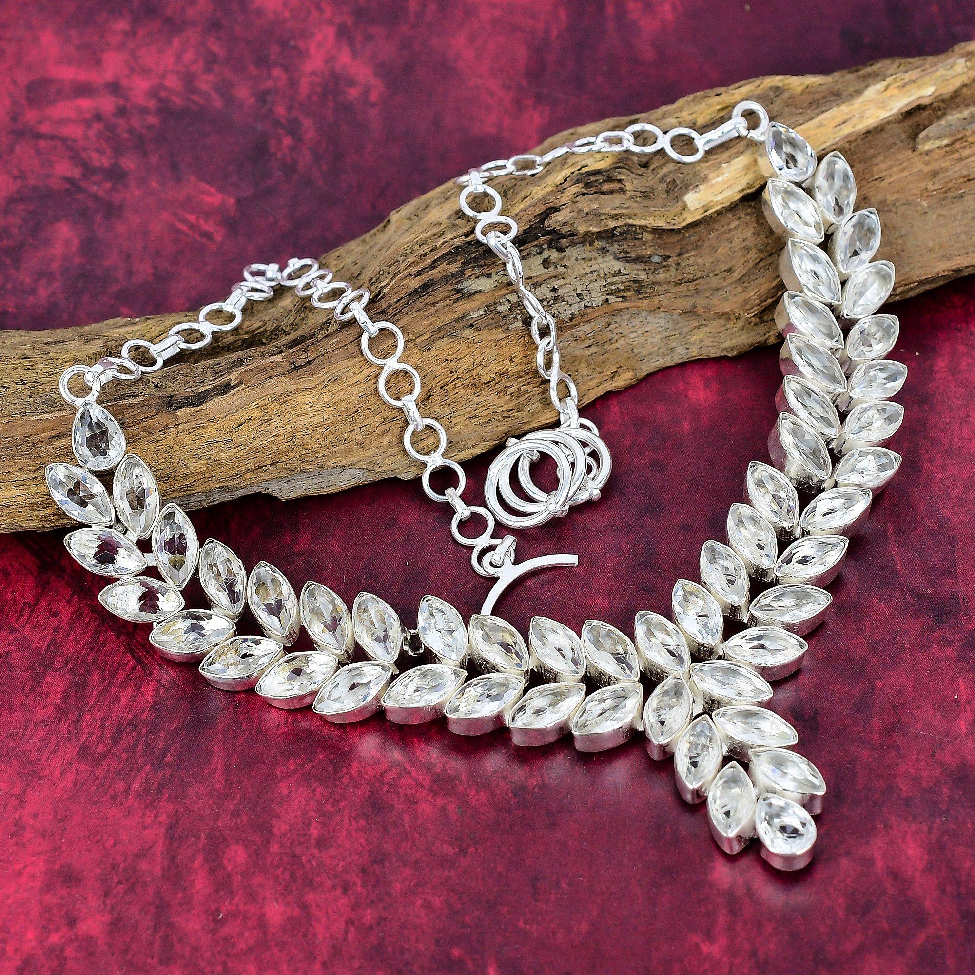 Ювелирные изделия из белого топаза, ожерелье ручной работы из стерлингового серебра 925 пробы, замечательное ювелирное ожерелье, для Дня памяти Adjustable With 18 Inches белый