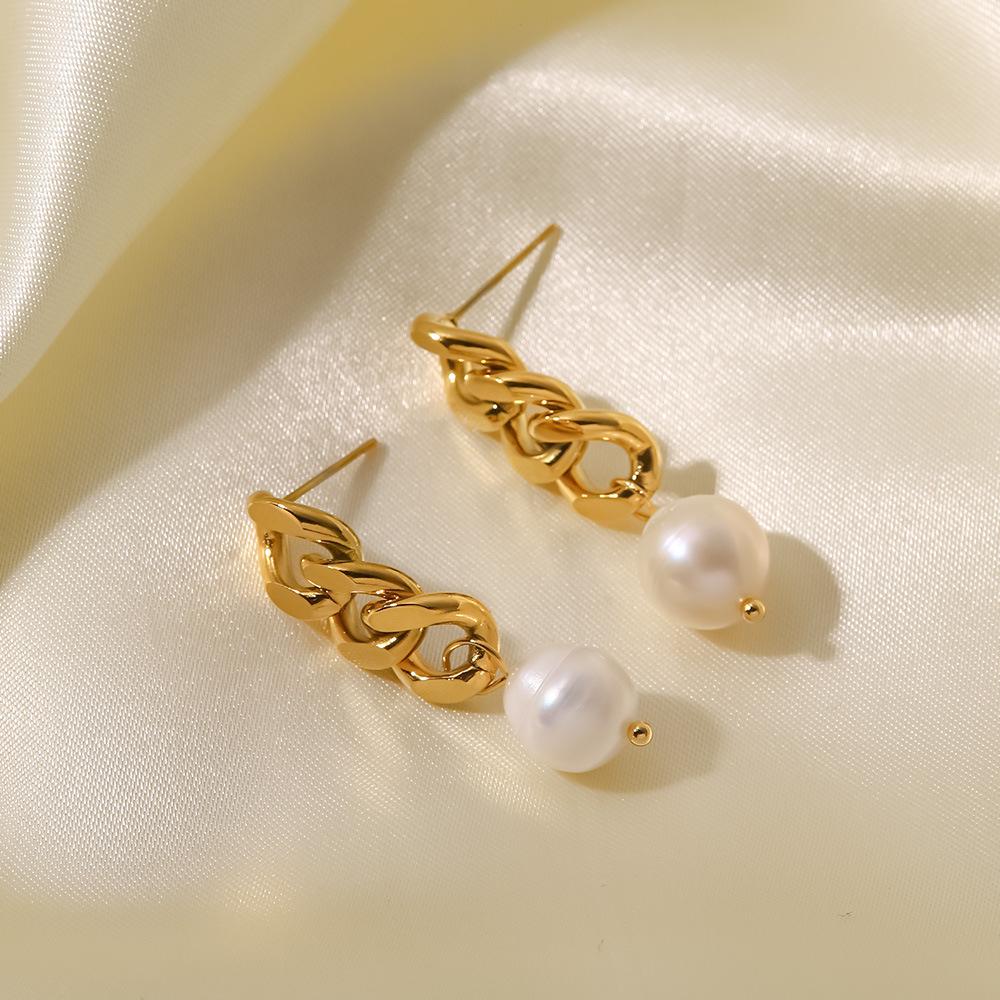 18K Gold Plated Baroque Pearl Dangle Earrings with Geometric Stainless Steel Cuban Chain for Women
18K Gold Plated Baroque Pearl Dangle Earrings with Geometric Stainless Steel Cuban Chain for Women