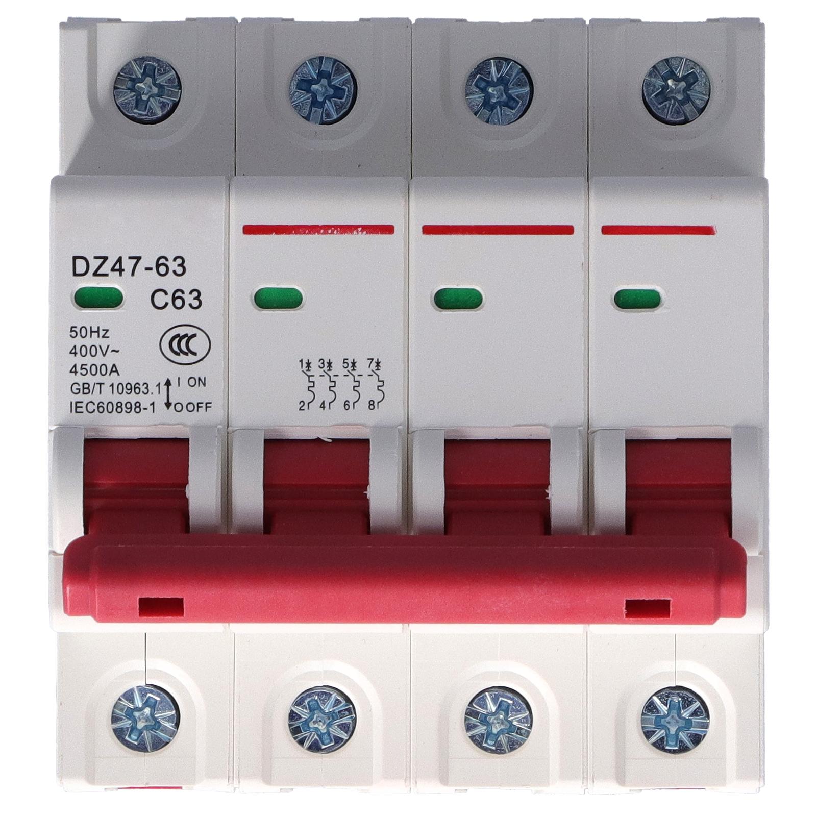 Circuit Breaker 4P Mini Air Switch MCB Overload Short Protection 400V for Household63A
Circuit Breaker 4P Mini Air Switch MCB Overload Short Protection 400V for Household63A