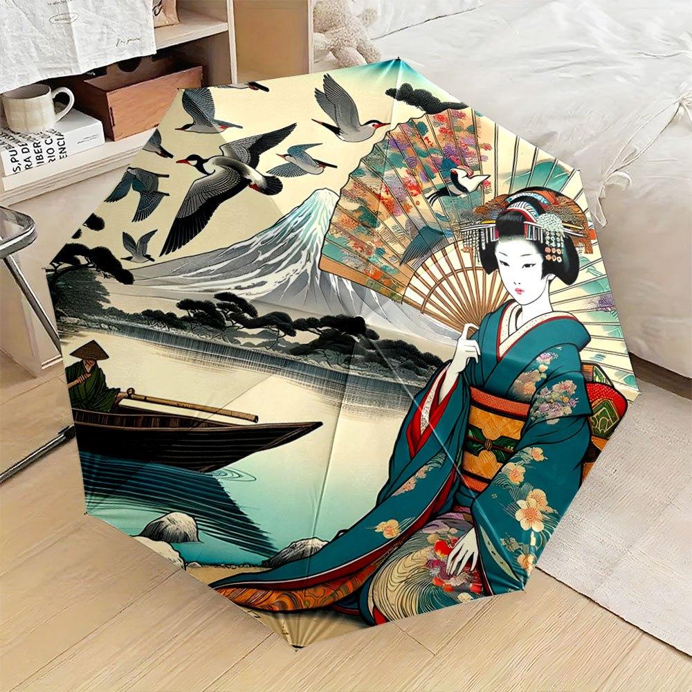 This Compact Umbrella Showcases a Classic Japanese Lady Dressed in a Floral Kimono with a Fan, Alongside a Depiction of Mount (as the picture,Iron&8K)
This Compact Umbrella Showcases a Classic Japanese Lady Dressed in a Floral Kimono with a Fan, Alongside a Depiction of Mount (as the picture,Iron&8K)
