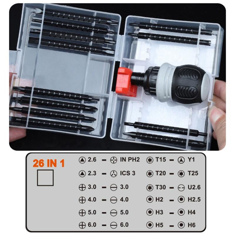 26-in-1 Screwdriver Set Dual Purpose Slotted Phillips Bits Disassembly Repair Hand Tool Type A
26-in-1 Screwdriver Set Dual Purpose Slotted Phillips Bits Disassembly Repair Hand Tool Type A